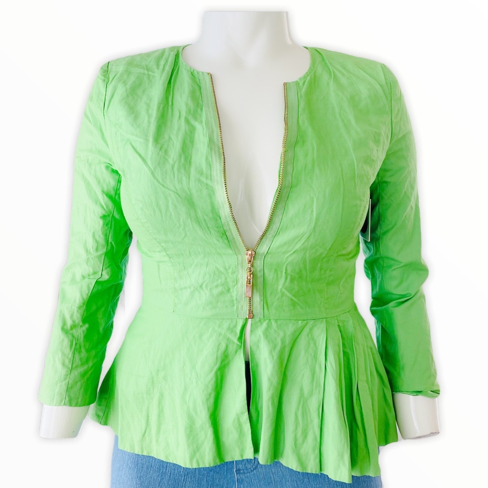 Anthropologie Luii Lime Half Zip Peplum Blazer